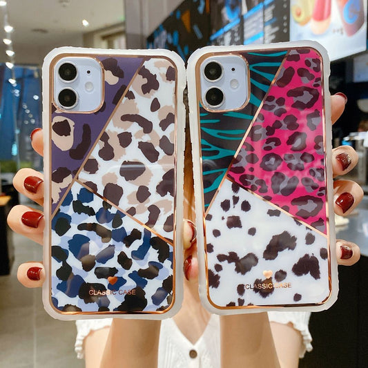 Electroplating love leopard print small waist protective cover phone case ARZ