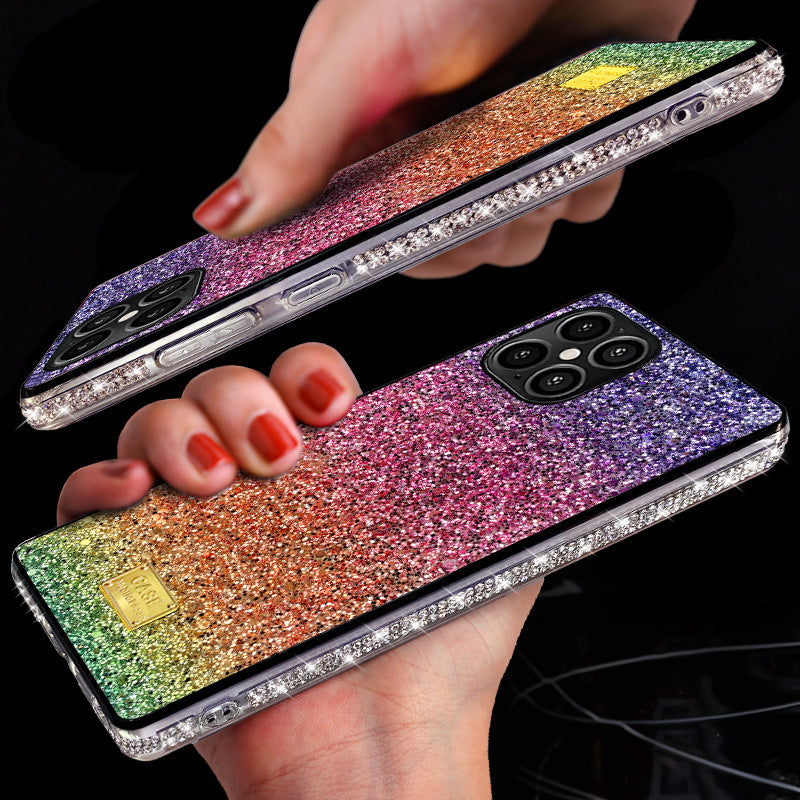 New Phone Case Suitable For Rainbow Pasted Leather Diamond Mobile Phone Case ARZ