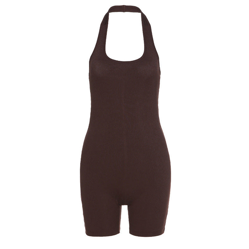 Pure Color Sexy Halter  Short Sports Jumpsuit ARZ