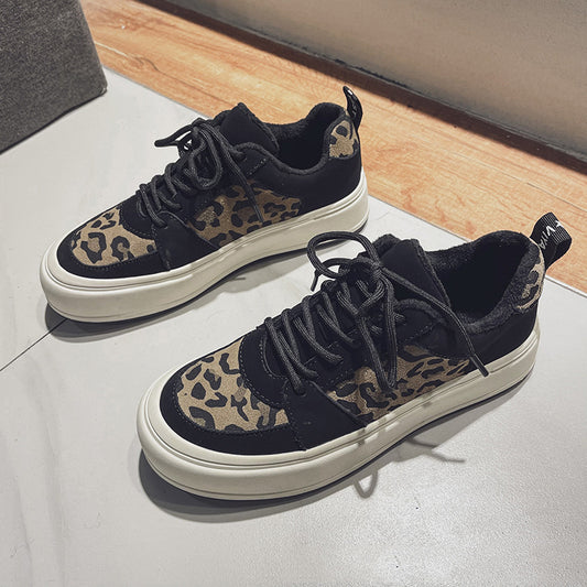 Women's Low-Top Plus Cashmere Leopard Print Casual Shoes ARZ