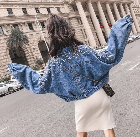 Spring, Autumn And Winter New Style Denim Jacket For Female Students, Korean Style Loose Short Short And Small Beaded Top. ARZ