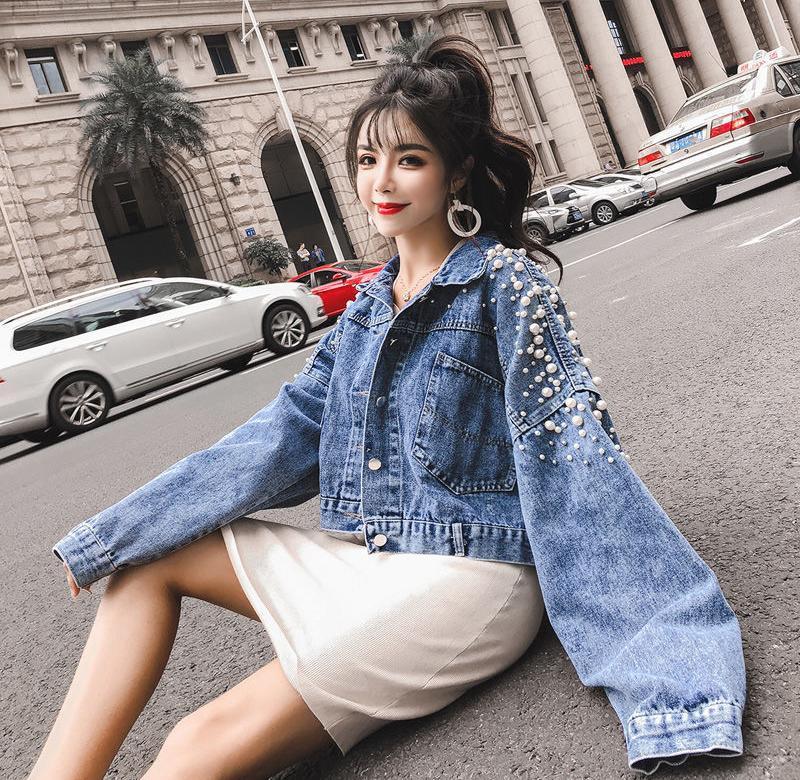 Spring, Autumn And Winter New Style Denim Jacket For Female Students, Korean Style Loose Short Short And Small Beaded Top. ARZ