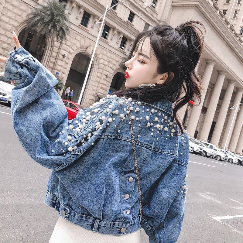 Spring, Autumn And Winter New Style Denim Jacket For Female Students, Korean Style Loose Short Short And Small Beaded Top. ARZ