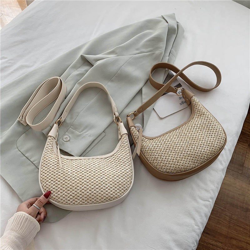 Straw Pillow Bag Summer Beach One-Shoulder Portable Holiday Woven Bag ARZ