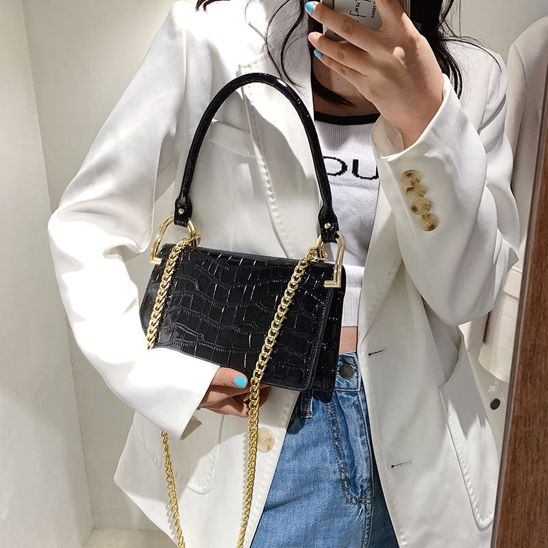 Chain Crossbody Bag Stone Pattern One Shoulder Underarm Small Square Bag ARZ