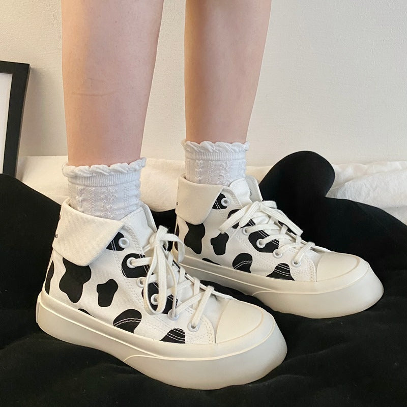 Girls High-Top Canvas Shoes Cow Spots ARZ