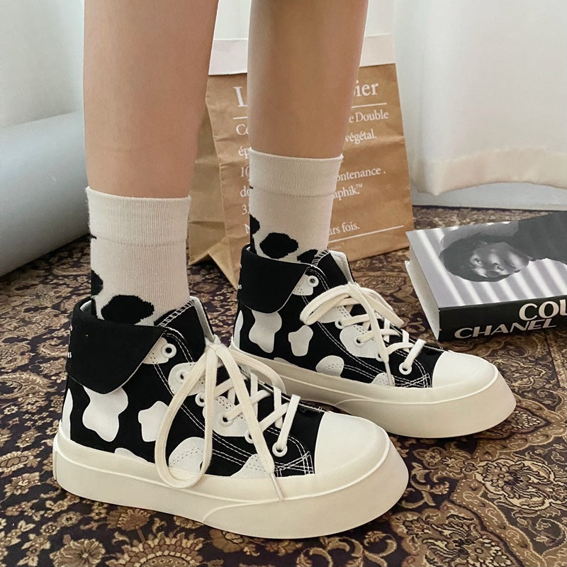 Girls High-Top Canvas Shoes Cow Spots ARZ