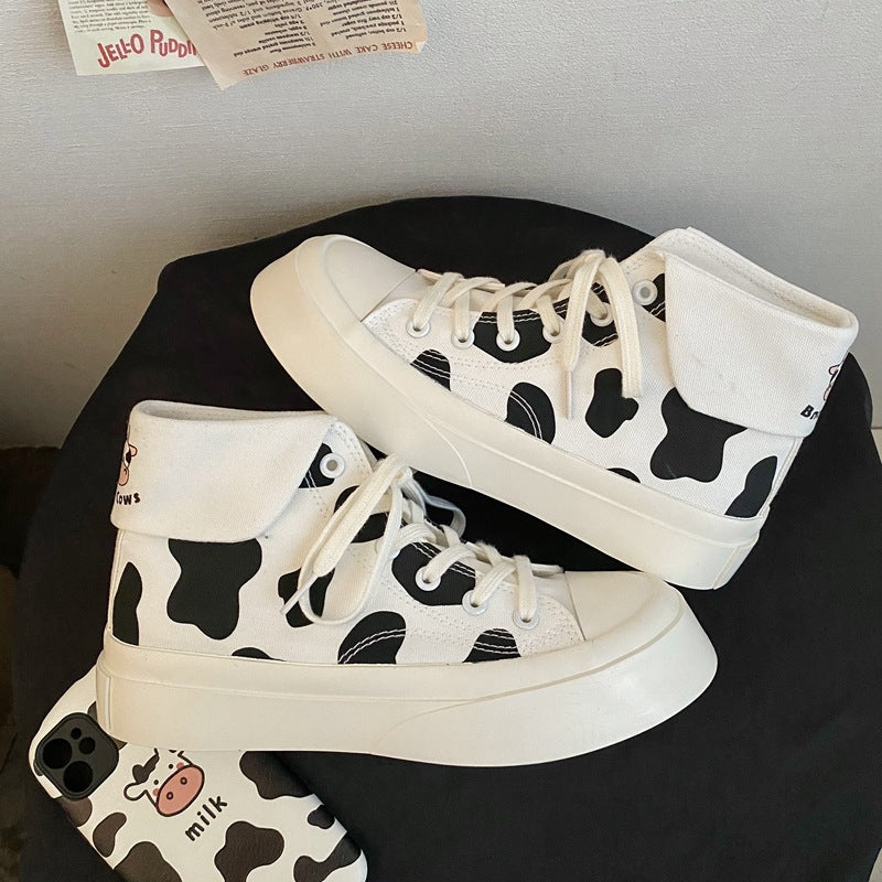 Girls High-Top Canvas Shoes Cow Spots ARZ