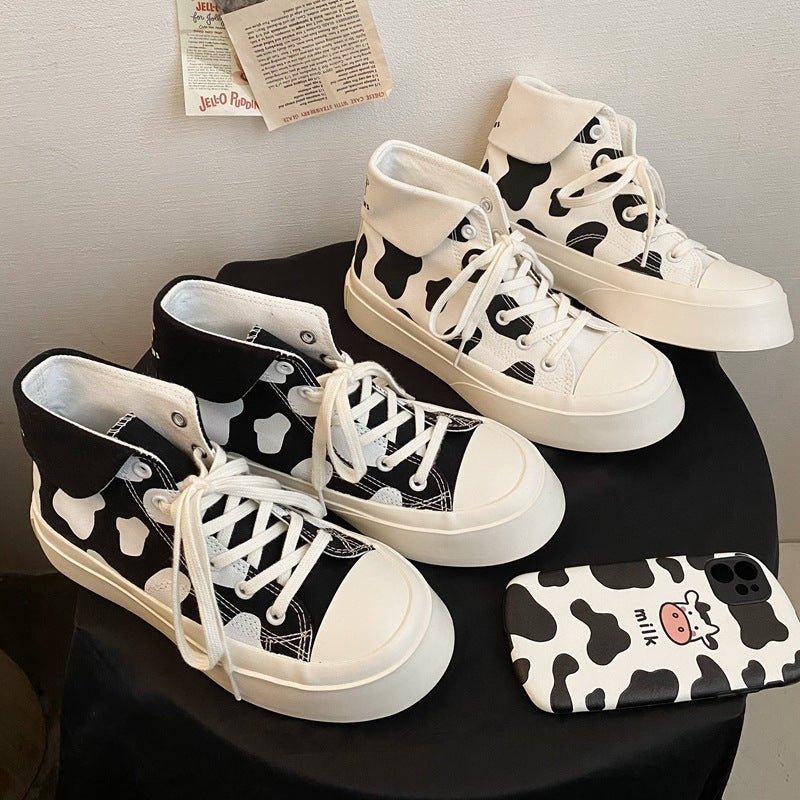 Girls High-Top Canvas Shoes Cow Spots ARZ