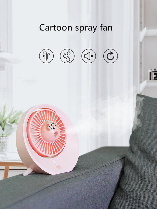 Cartoon Water Mist Fan Spray Mini Fan Spray Humidification Adjustable Angle USB Charging Desktop Fan ARZ