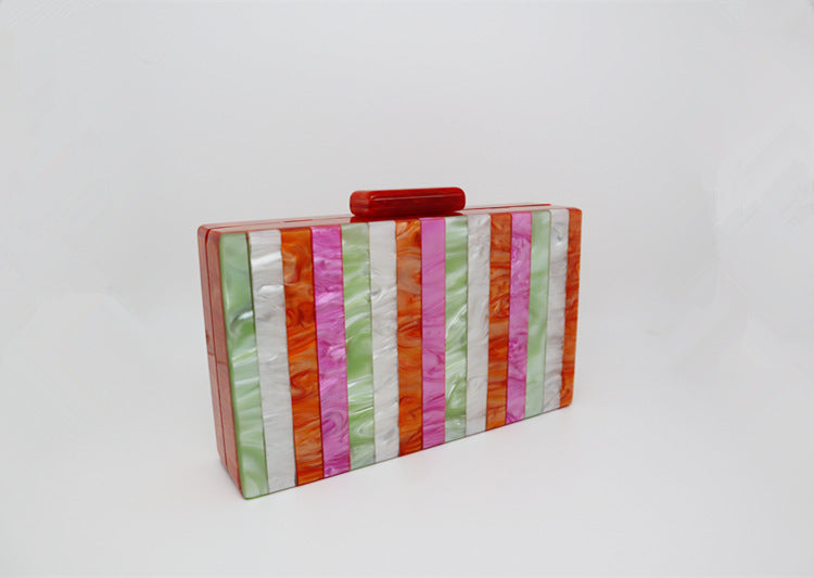 Candy Color Striped Acrylic Dinner Bag European And American Fashion Pearlescent Vertical Stitching Clutch Handbag ARZ