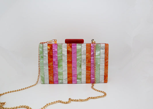 Candy Color Striped Acrylic Dinner Bag European And American Fashion Pearlescent Vertical Stitching Clutch Handbag ARZ