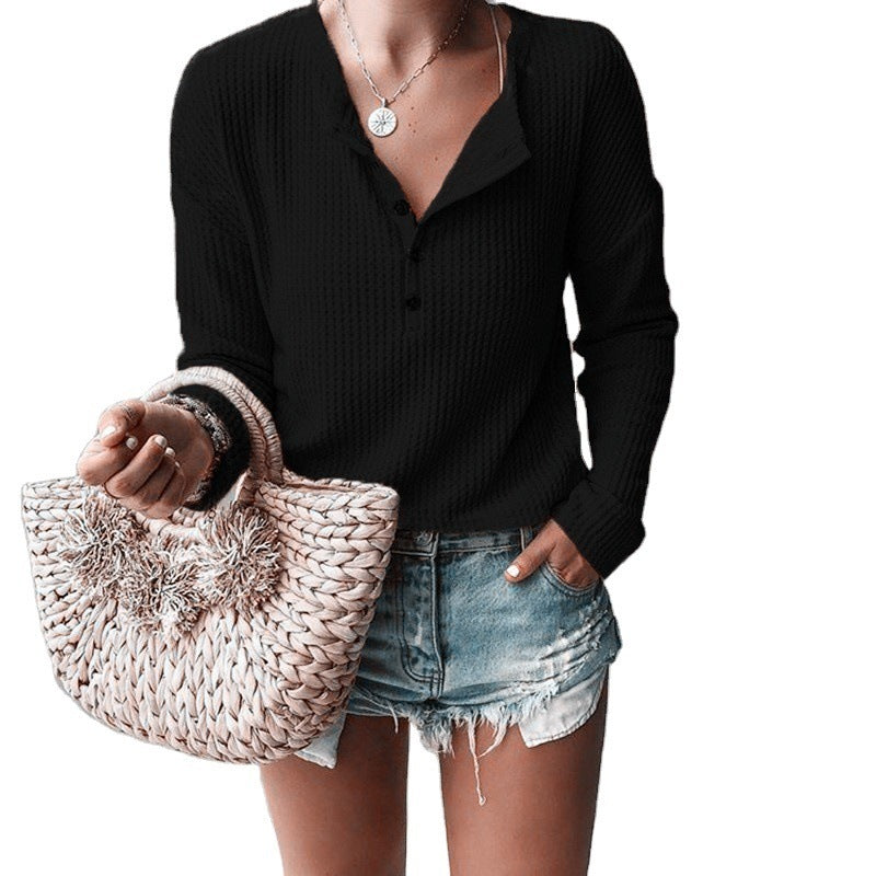 Buttoned V-neck Long-sleeved Blouse ARZ