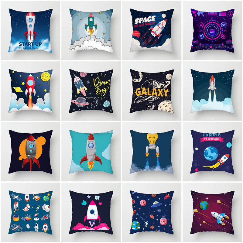 Spaceship Cartoon Cushion Cover Astronaut Rocket Pillow Case Household Pillow Case ARZ