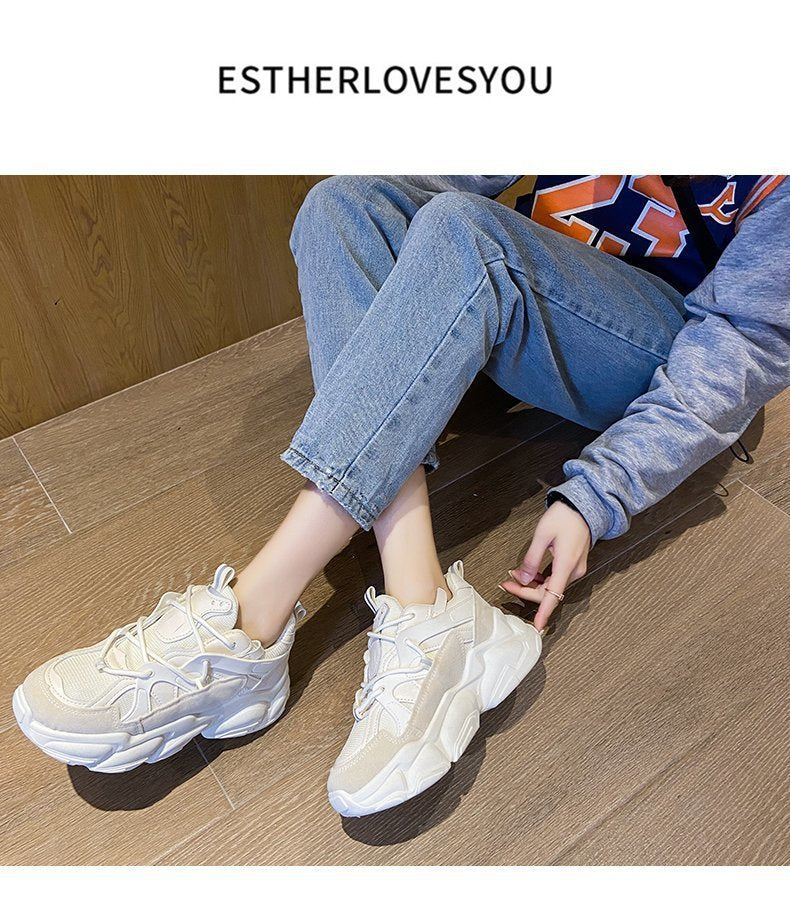 Spring Fashion New Women's Vulcanized Shoes Platform Comfortable Lace-up Round Head Casual Shoes Breathable Mesh Sneakers ARZ