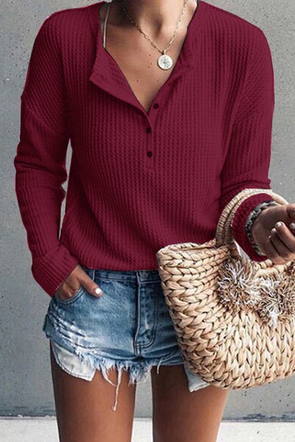 Buttoned V-neck Long-sleeved Blouse ARZ