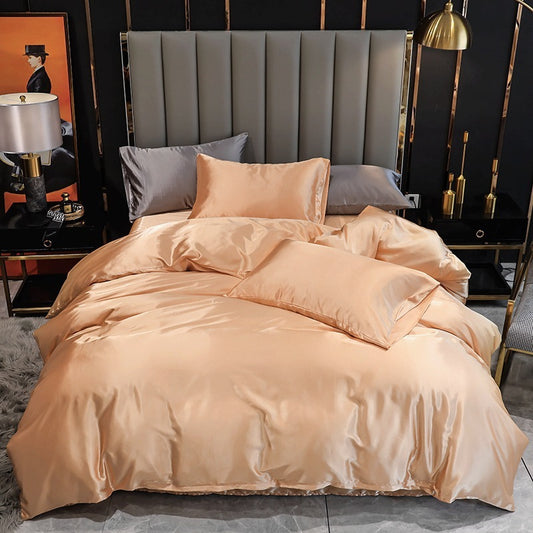 Three-Piece Set Of Imitation Silk Satin Bedding Home Textile Quilt Cover And Pillowcase ARZ