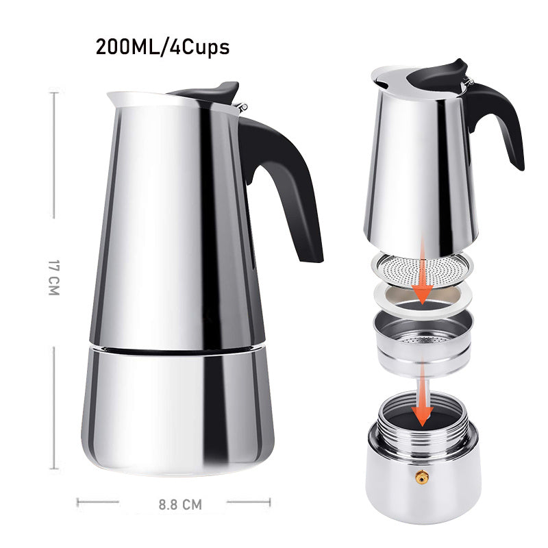 Italian Hand-Pushed Stainless Steel Household Italian Mocha Coffee Pot ARZ