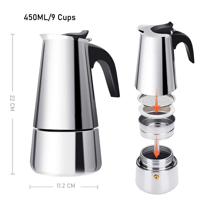 Italian Hand-Pushed Stainless Steel Household Italian Mocha Coffee Pot ARZ