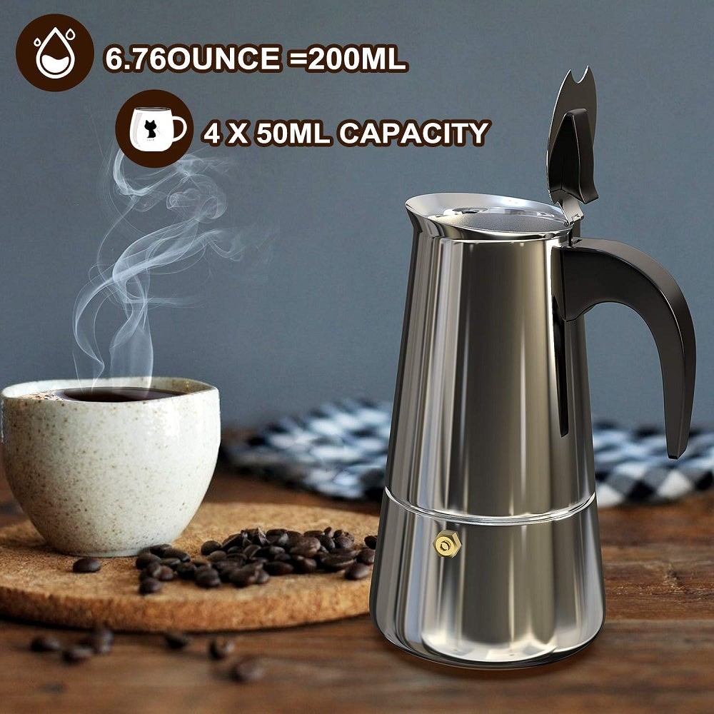 Italian Hand-Pushed Stainless Steel Household Italian Mocha Coffee Pot ARZ