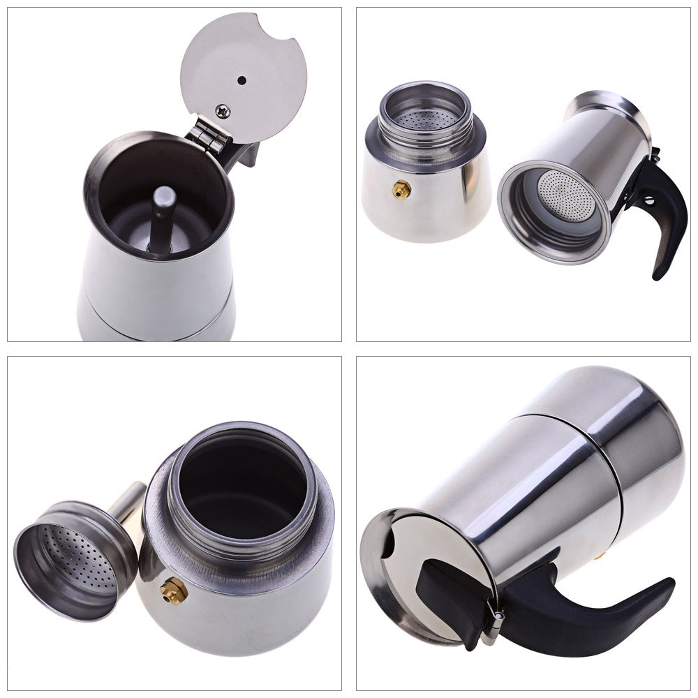 Italian Hand-Pushed Stainless Steel Household Italian Mocha Coffee Pot ARZ