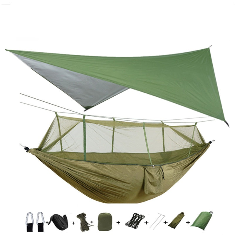 Outdoor Parachute Cloth Hammock Couble with Mosquito Net Light Portable Army Green Insect-proof Camping Aerial Tent ARZ