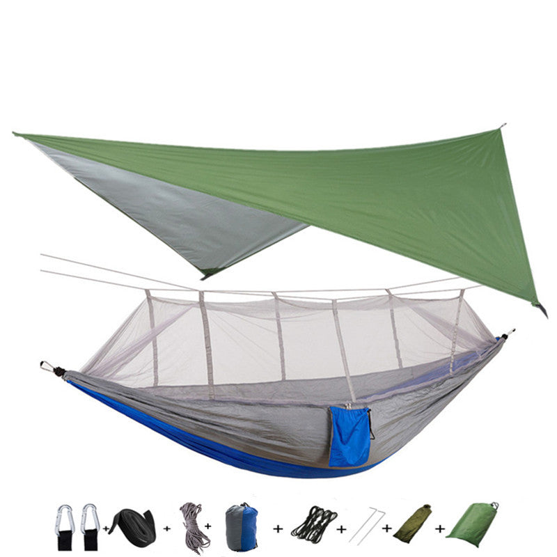 Outdoor Parachute Cloth Hammock Couble with Mosquito Net Light Portable Army Green Insect-proof Camping Aerial Tent ARZ