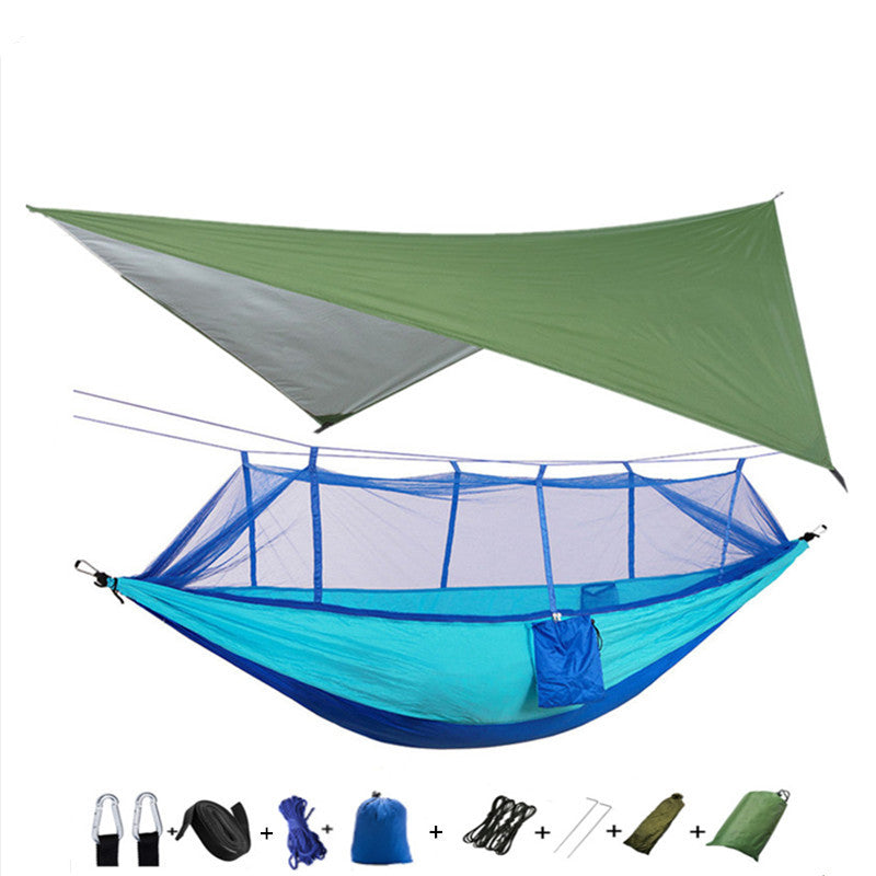 Outdoor Parachute Cloth Hammock Couble with Mosquito Net Light Portable Army Green Insect-proof Camping Aerial Tent ARZ