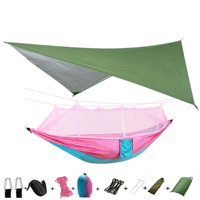 Outdoor Parachute Cloth Hammock Couble with Mosquito Net Light Portable Army Green Insect-proof Camping Aerial Tent ARZ