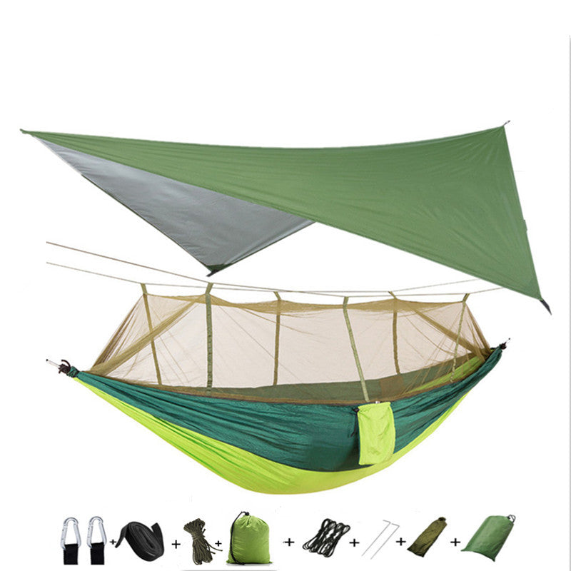 Outdoor Parachute Cloth Hammock Couble with Mosquito Net Light Portable Army Green Insect-proof Camping Aerial Tent ARZ