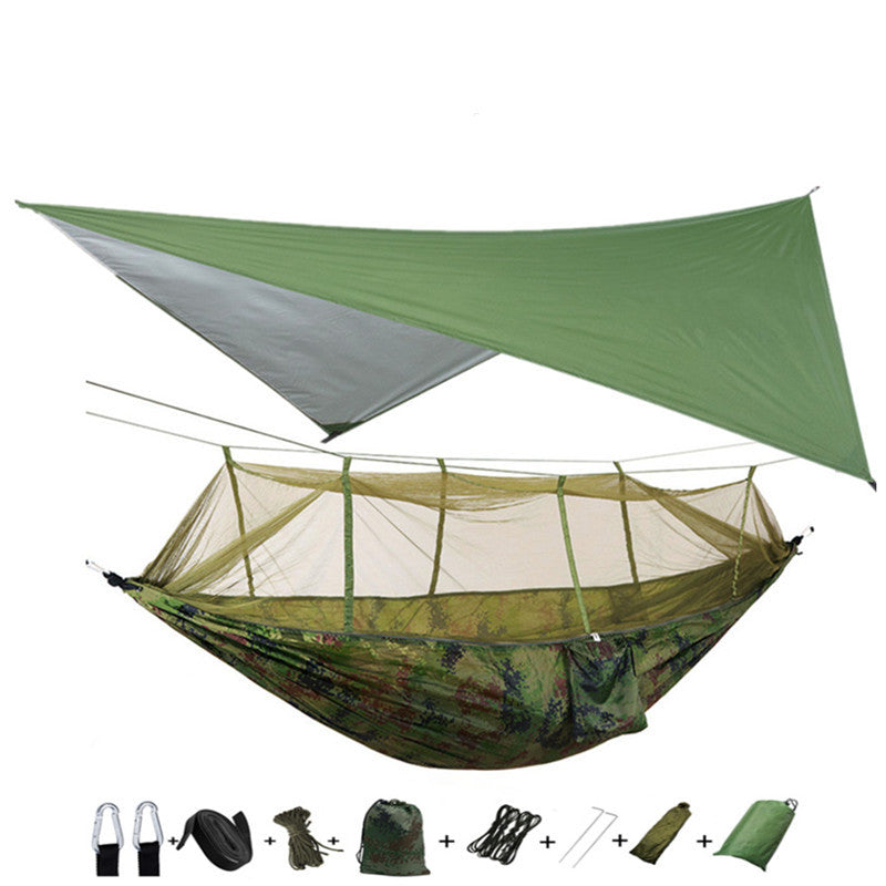 Outdoor Parachute Cloth Hammock Couble with Mosquito Net Light Portable Army Green Insect-proof Camping Aerial Tent ARZ