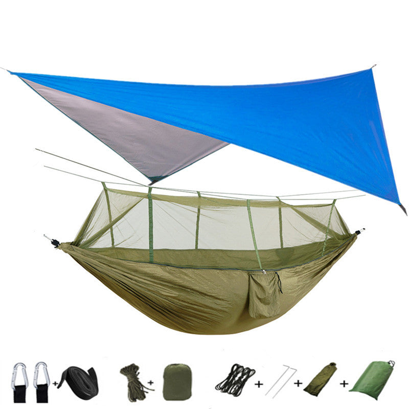 Outdoor Parachute Cloth Hammock Couble with Mosquito Net Light Portable Army Green Insect-proof Camping Aerial Tent ARZ