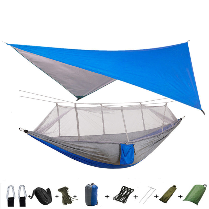 Outdoor Parachute Cloth Hammock Couble with Mosquito Net Light Portable Army Green Insect-proof Camping Aerial Tent ARZ