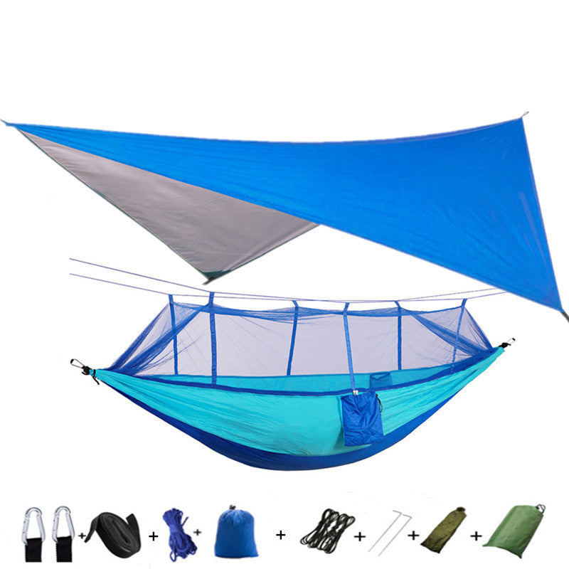 Outdoor Parachute Cloth Hammock Couble with Mosquito Net Light Portable Army Green Insect-proof Camping Aerial Tent ARZ