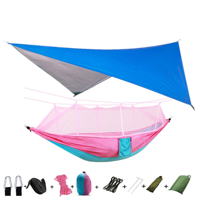 Outdoor Parachute Cloth Hammock Couble with Mosquito Net Light Portable Army Green Insect-proof Camping Aerial Tent ARZ