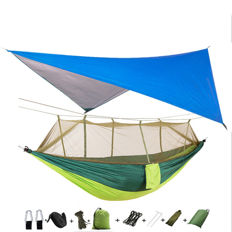 Outdoor Parachute Cloth Hammock Couble with Mosquito Net Light Portable Army Green Insect-proof Camping Aerial Tent ARZ