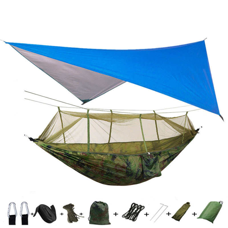 Outdoor Parachute Cloth Hammock Couble with Mosquito Net Light Portable Army Green Insect-proof Camping Aerial Tent ARZ