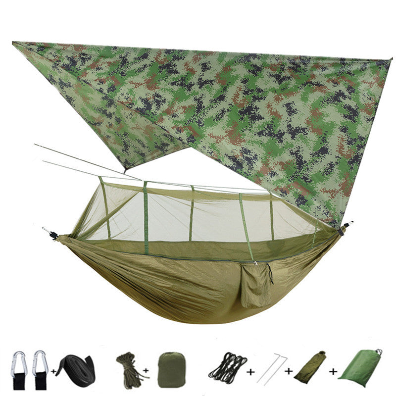 Outdoor Parachute Cloth Hammock Couble with Mosquito Net Light Portable Army Green Insect-proof Camping Aerial Tent ARZ