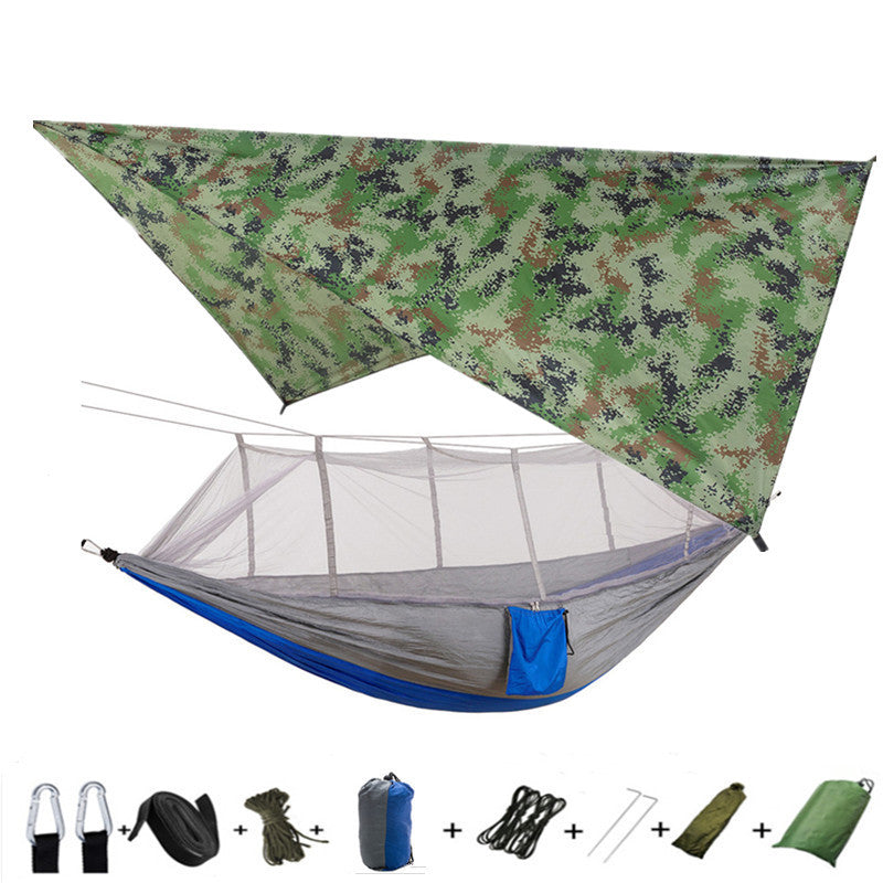 Outdoor Parachute Cloth Hammock Couble with Mosquito Net Light Portable Army Green Insect-proof Camping Aerial Tent ARZ