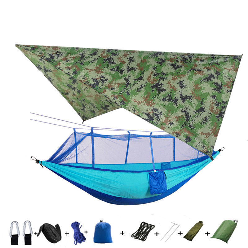 Outdoor Parachute Cloth Hammock Couble with Mosquito Net Light Portable Army Green Insect-proof Camping Aerial Tent ARZ