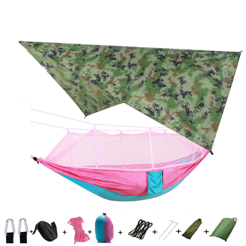 Outdoor Parachute Cloth Hammock Couble with Mosquito Net Light Portable Army Green Insect-proof Camping Aerial Tent ARZ