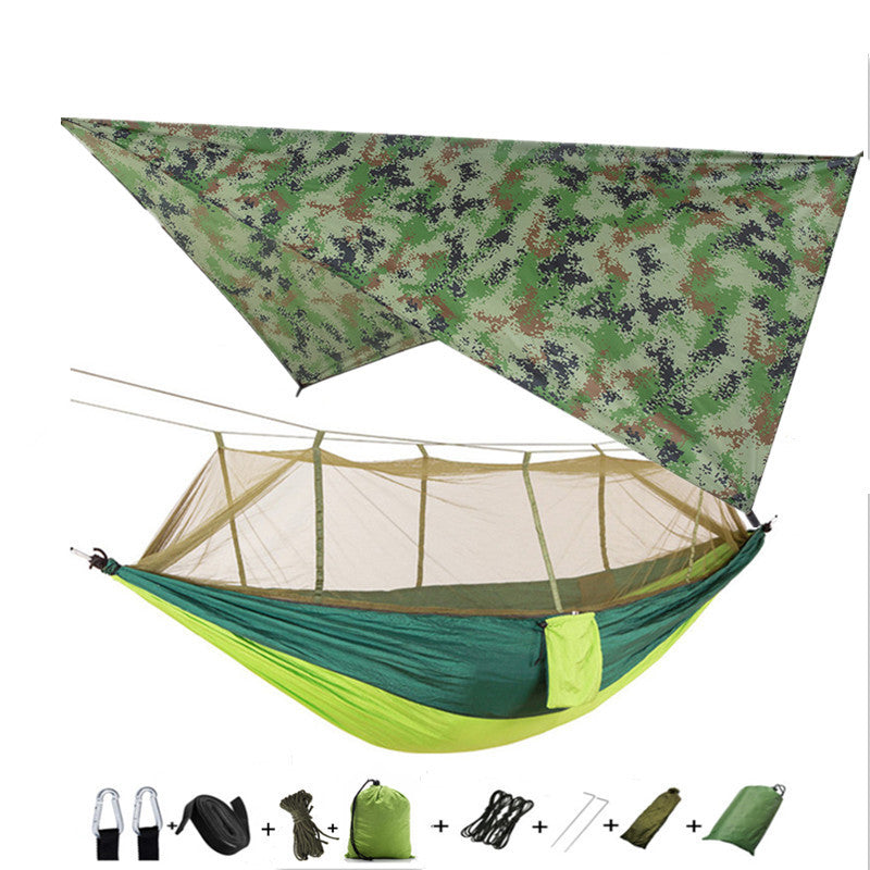 Outdoor Parachute Cloth Hammock Couble with Mosquito Net Light Portable Army Green Insect-proof Camping Aerial Tent ARZ