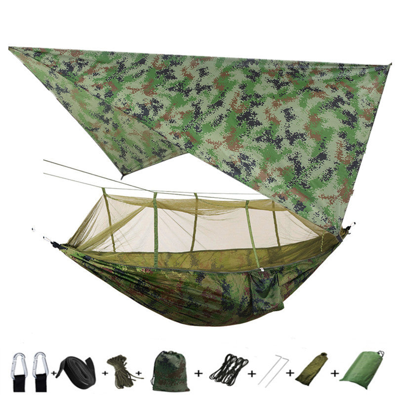 Outdoor Parachute Cloth Hammock Couble with Mosquito Net Light Portable Army Green Insect-proof Camping Aerial Tent ARZ