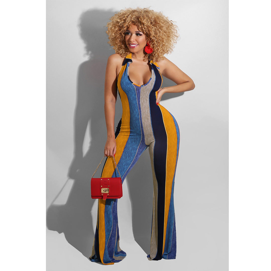 Stand-Alone Slim-Fit Printed Jumpsuit Flared Pants ARZ