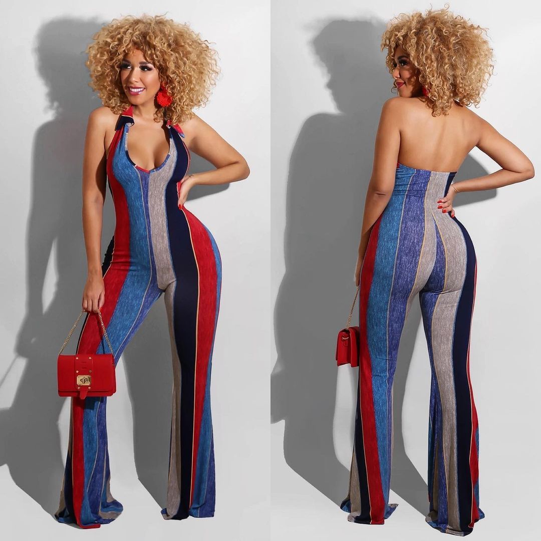 Stand-Alone Slim-Fit Printed Jumpsuit Flared Pants ARZ