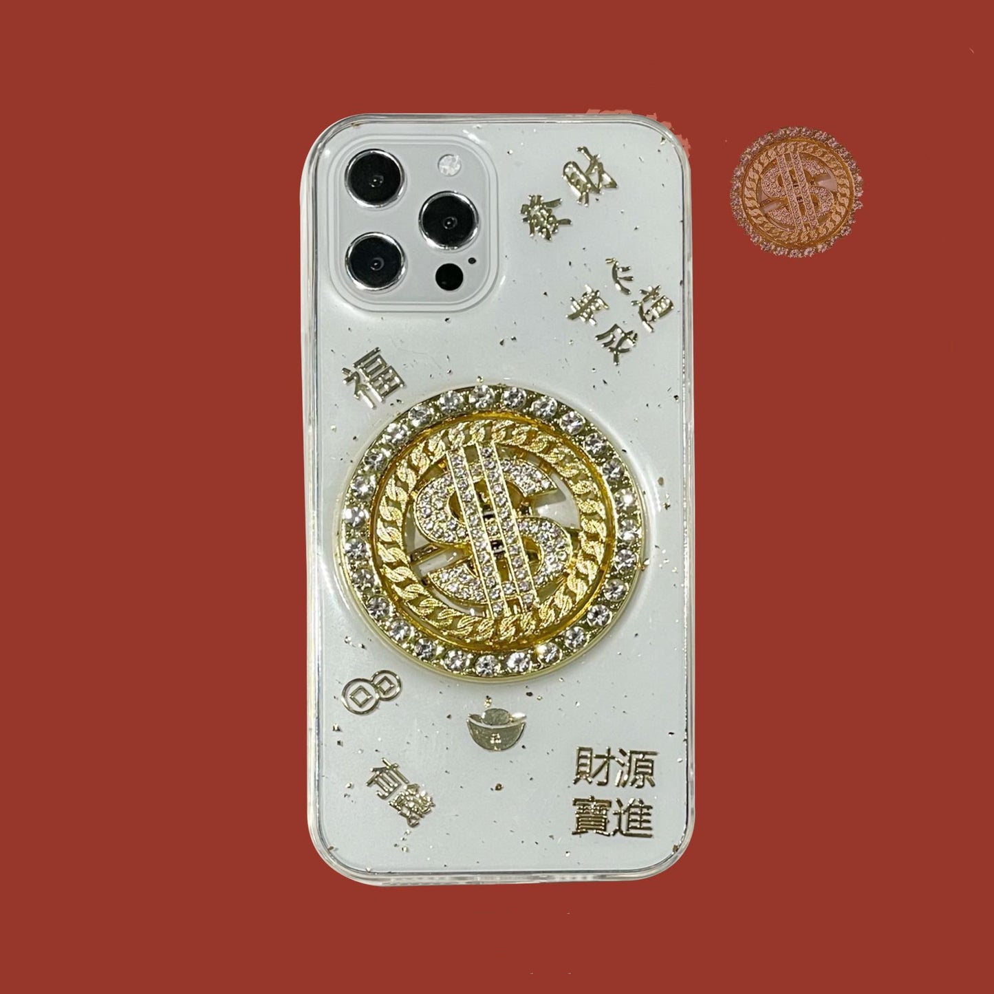 3D Diamond Dollar Turnplate Phone Case Luxury Designer ARZ