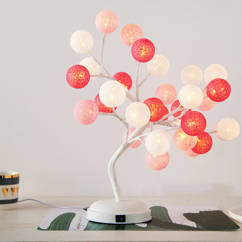 Creative Cotton Ball Tree Lamp Battery USB Table Lamp Rattan Ball Lamp ARZ