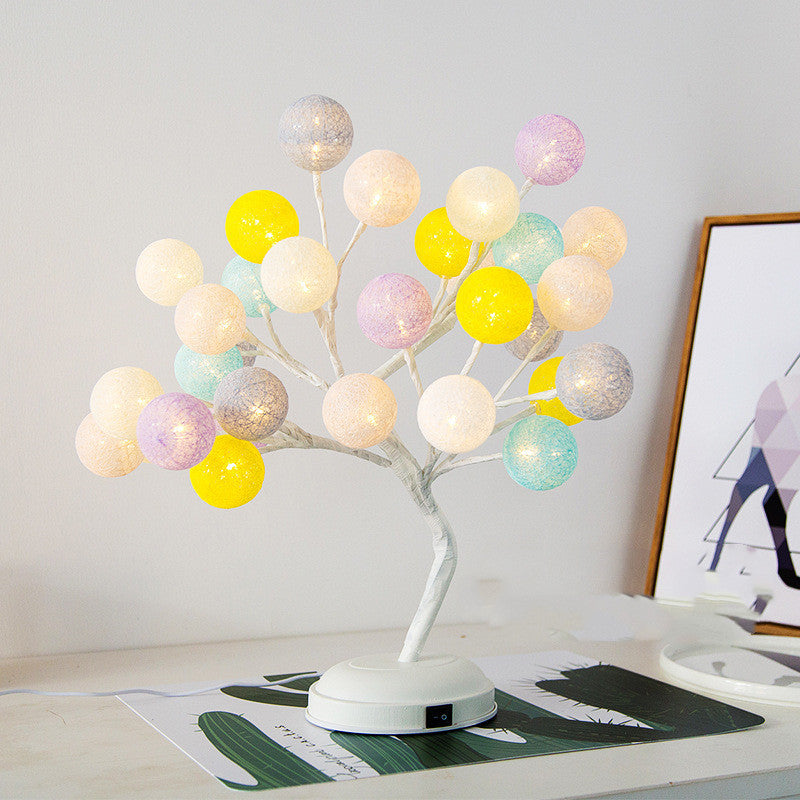 Creative Cotton Ball Tree Lamp Battery USB Table Lamp Rattan Ball Lamp ARZ