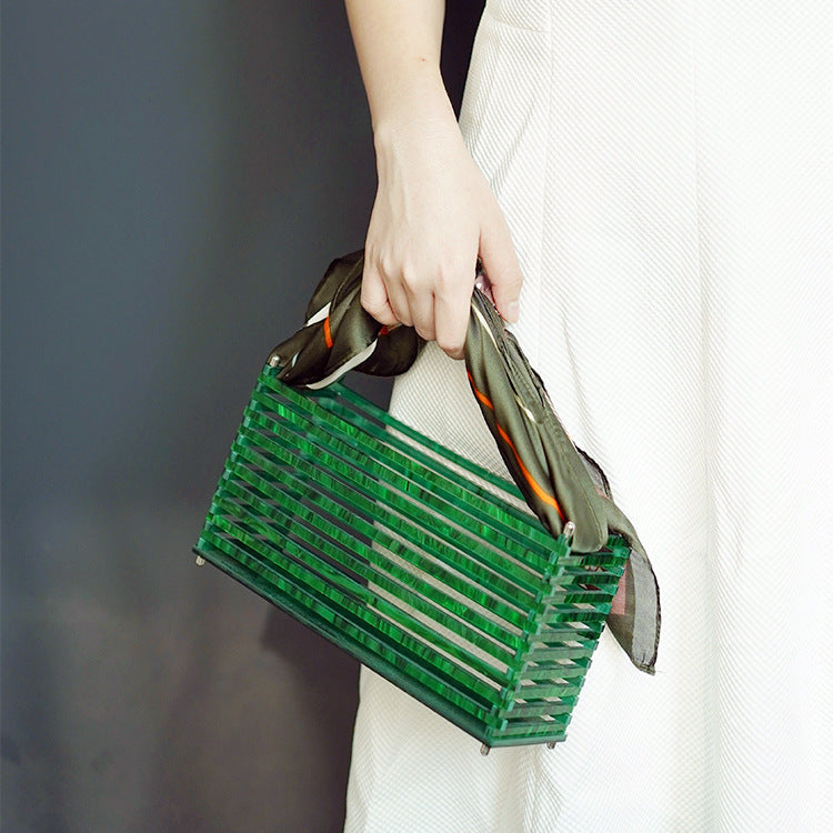 Acrylic Square Tote Handbag European And American Retro Woven Beach Dinner Bag Mini Hollow Clutch ARZ