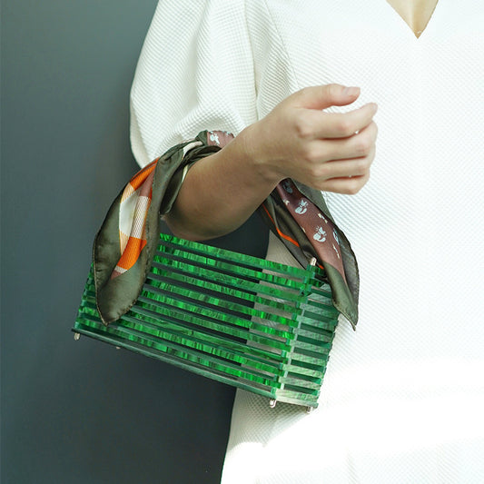 Acrylic Square Tote Handbag European And American Retro Woven Beach Dinner Bag Mini Hollow Clutch ARZ